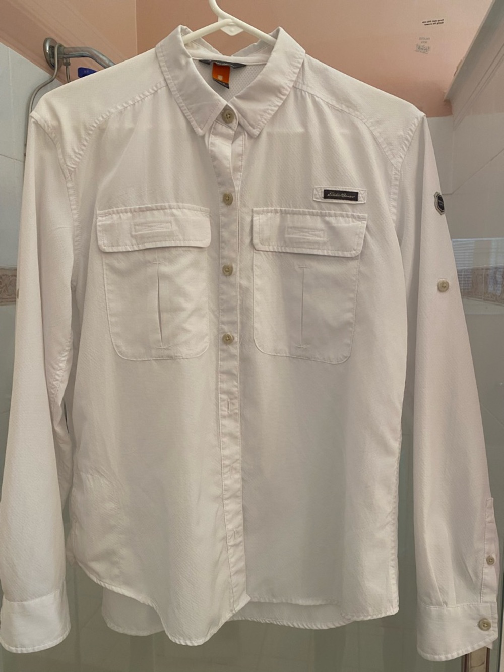 Eddie Bauer Women’s UPF 50+ White Long-Sleeve Button-Down Sun Shirt